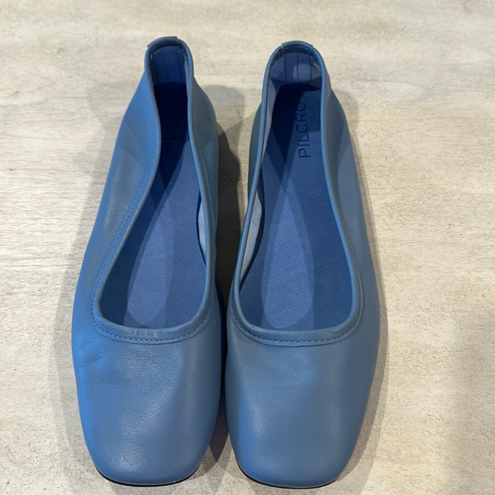 Pilcro Blue Leather Square-Toe Ballet Flats